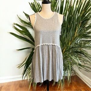 POL Gray Sleeveless Babydoll Tunic Top with Crochet Trim – Size M